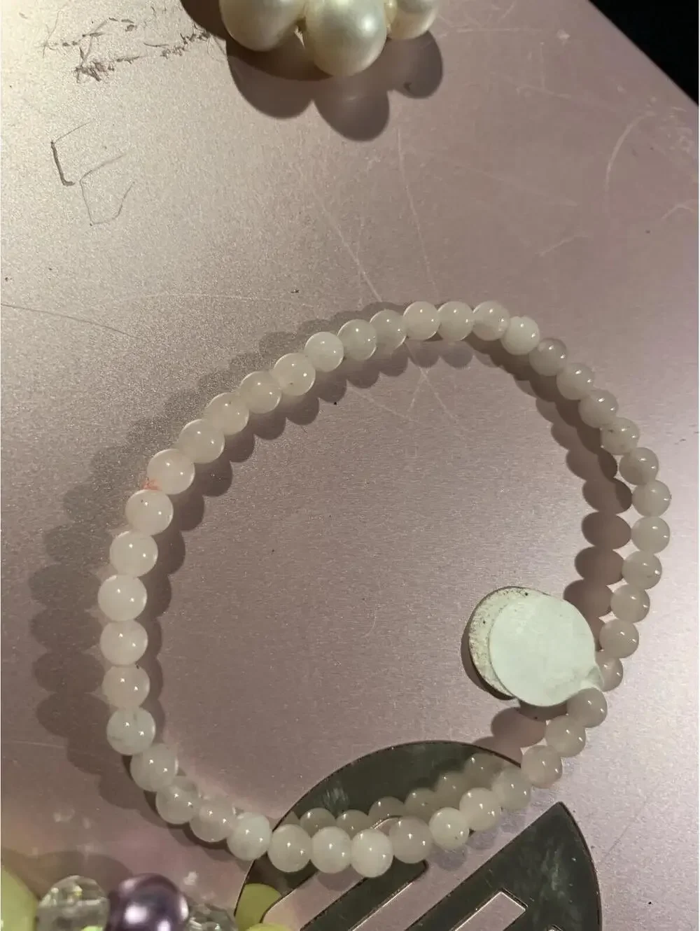 Beaded Stretch Bracelet with Light Pink Round Beads